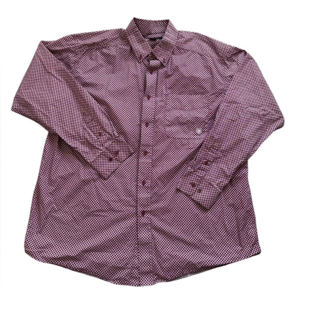 Ariat Men’s XL Button Down Shirt Maroon Geometric Relaxed Fit Cotton Western